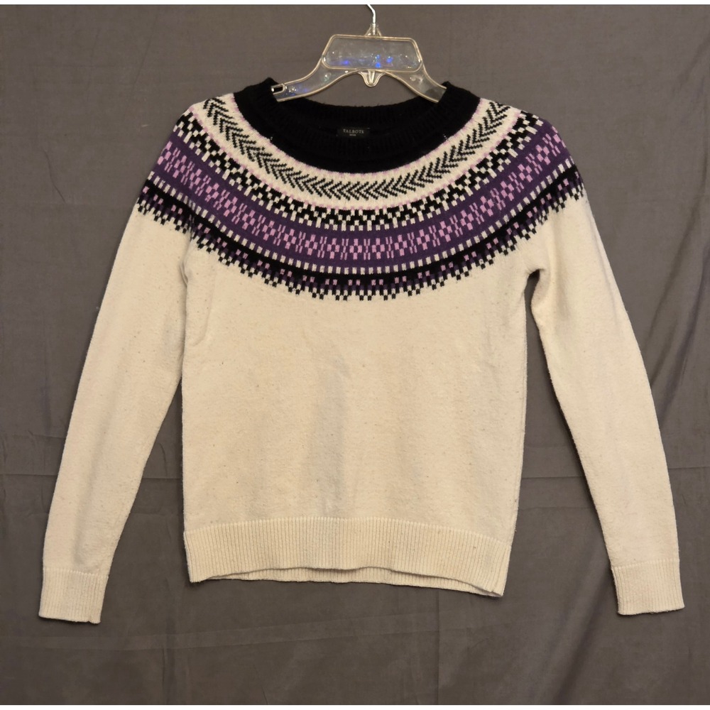 Talbots Joyful Fair Isleโ Crewneck Sweater Women's Size Petite P XS Purple White